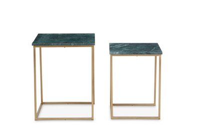 Interiors by Premier Marble Top Green Set of 2 Side Table, Open Design Frame Bedside Table, Square End Table for Living Room