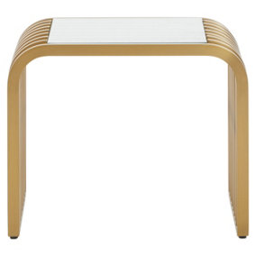 Interiors by Premier Matte Gold Slatted End Table, Stylish End Table, Glass Top and Steel Construction Corner Table for Home