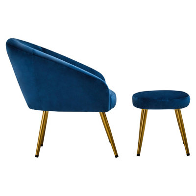 Interiors by Premier Midnight Blue Velvet Arm Chair with Footstool, Velvet Upholstered Accent Chair & Footstool, Armchair Set
