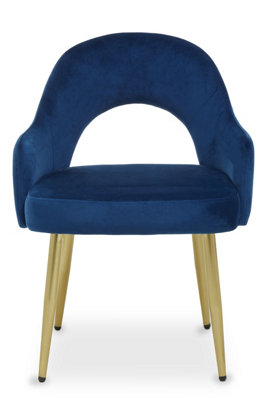 Interiors by Premier Midnight Velvet Dining Chair, Luxury Blue Velvet Dining Chair, Comfy Dining Chair with Gold Metallic Legs