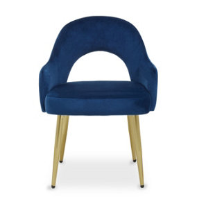 Interiors by Premier Midnight Velvet Dining Chair, Luxury Blue Velvet Dining Chair, Comfy Dining Chair with Gold Metallic Legs