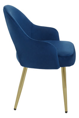 Interiors by Premier Midnight Velvet Dining Chair, Luxury Blue Velvet Dining Chair, Comfy Dining Chair with Gold Metallic Legs
