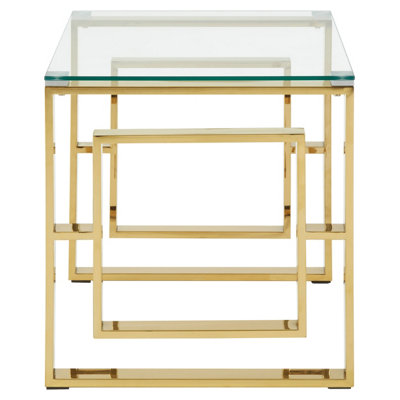 Interiors by Premier Minimalist Design Gold Finish Square Legs End Table, Contemporary Wide Side Table, Durable Statement Table