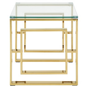 Interiors by Premier Minimalist Design Gold Finish Square Legs End Table, Contemporary Wide Side Table, Durable Statement Table