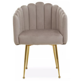 Interiors by Premier Mink Velvet Dining Chair, Shell-Shaped Accent Chair, Plush Velvet Upholstery, Gold Chrome Legs Velvet Chair