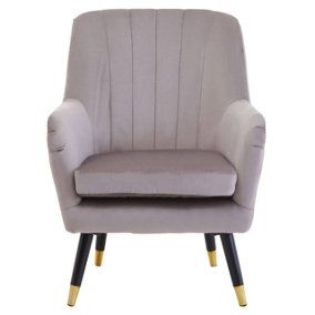 Interiors by Premier Mink Velvet Scalloped Armchair, Supportive Armrest lounge Chair, Easy to Clean Velvet Accent Chair