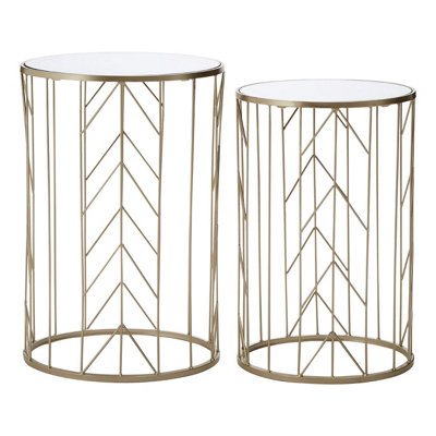 Interiors By Premier Mirrored Top Set of 2 Champagne Side Tables,Cylindrical End Table With Strong Iron,Metallic Sofa Side Tables