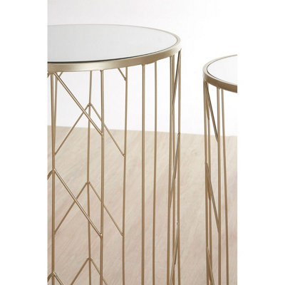 Interiors By Premier Mirrored Top Set of 2 Champagne Side Tables,Cylindrical End Table With Strong Iron,Metallic Sofa Side Tables