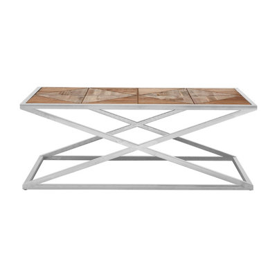 Interiors by Premier Modern Coffee Table with Stainless Steel Frame and Distressed Wood Top, Stylish Industrial Coffee Table