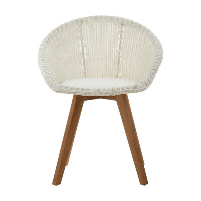 Interiors by Premier Modern Design Lounge Chair, Comfortable White Faux Rattan Upholstered Armless Chair, Sturdy Wooden Chair
