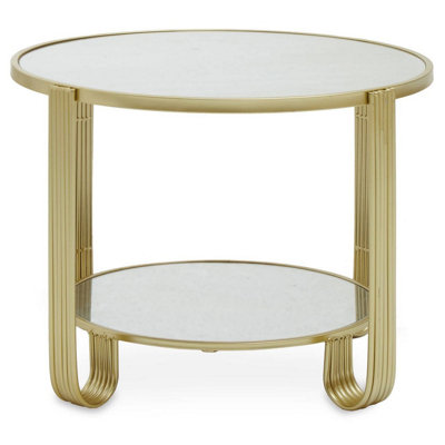 Interiors by Premier Modern Design Round Mirrored Top Gold Frame Table, Versatile Bedside Table, Easily Maintained Small Table