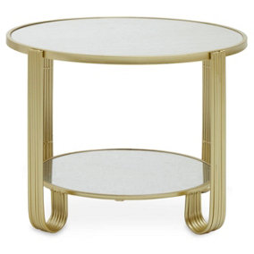 Interiors by Premier Modern Design Round Mirrored Top Gold Frame Table, Versatile Bedside Table, Easily Maintained Small Table