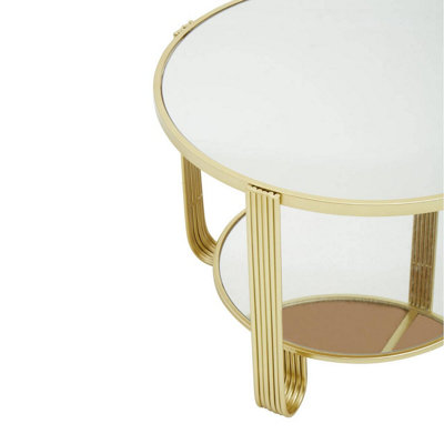 Interiors by Premier Modern Design Round Mirrored Top Gold Frame Table, Versatile Bedside Table, Easily Maintained Small Table
