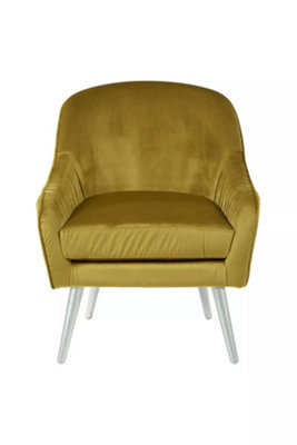 Interiors by Premier Modern Mustard Velvet Armchair For Living Rooms, Elegant Curve Pleated Lounge Chair, Decent Dining Chair