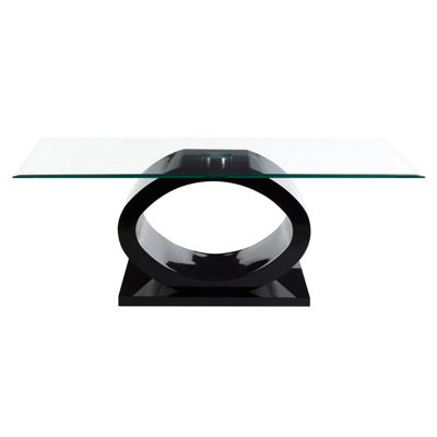 Interiors by Premier Modern O Shaped Glass Coffee Table, Glass and Wood Coffee Table, Black Wood Coffee Table, Unique Coffee Table