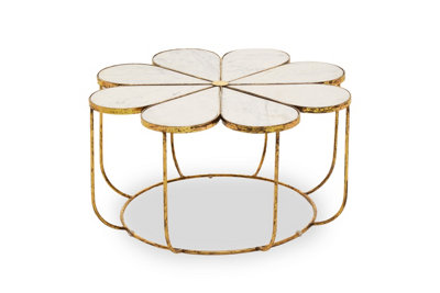 Interiors by Premier Modern Petal Coffee Table With Marble Top, Gold Finish Decorative Table, Botanical Design Lounge Table