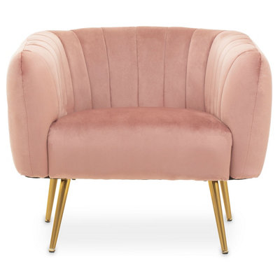 Interiors by Premier Modern Pink Velvet Chair with Gold Finish Legs, Back & Armrest Dining Chair, Easy to Clean Armchair