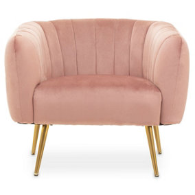 Interiors by Premier Modern Pink Velvet Chair with Gold Finish Legs, Back & Armrest Dining Chair, Easy to Clean Armchair