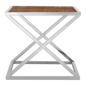 Interiors by Premier Modern Side Table with Stainless Steel Frame and Distressed Wood Top, Industrial Side Table, Bedside Table