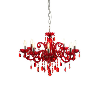 Interiors by Premier Murano Chrome & Red Crystal Glass Chandelier