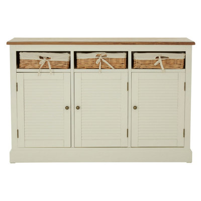 Interiors by Premier Natural and Cream Sideboard, Mid Century Sideboard, Stylish Solid Wood Sideboard with 3 Drawers and 3 Doors