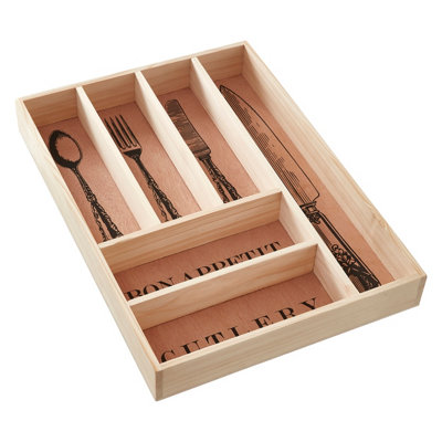 Interiors by Premier Natural Charm Wooden Vintage Design Cutlery Tray, Vintage Design Holder, Organized Kitchen Utensil Holder