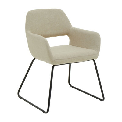 Interiors by Premier Natural Fabric Dining Chair, Back & Arm Support Kitchen Fabric Chair, Easy to Clean Armchair