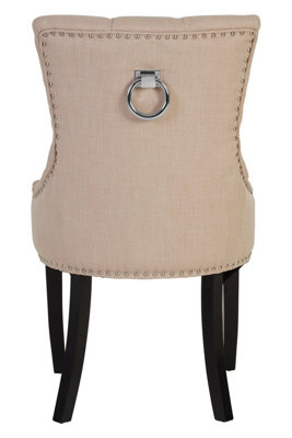 Interiors By Premier Natural Linen Dark Legged Dining Chair,Decorative Accent Chair, Plush Upholstered Chair,Button Tufted Seat