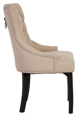 Interiors By Premier Natural Linen Dark Legged Dining Chair,Decorative Accent Chair, Plush Upholstered Chair,Button Tufted Seat