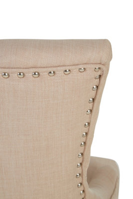 Interiors By Premier Natural Linen Dark Legged Dining Chair,Decorative Accent Chair, Plush Upholstered Chair,Button Tufted Seat