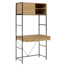 Interiors By Premier Natural Oak Effect Shelf Unit, Sturdy And Stable Narrow Shelving Unit, Easily Maintained Work Space