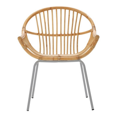 Interiors by Premier Natural Rattan Grey Metal Chair, Rustless Rattan Chair, Easy Cleaning Rattan Armchair