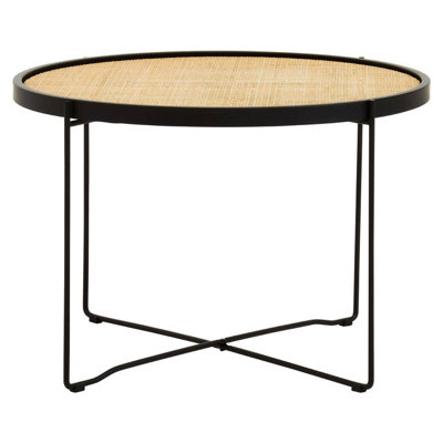 Interiors By Premier Natural Rattan Top Round Coffee Table, Hand Woven Square Webbed Small Table, Sleek Wooden Coffee Table