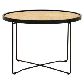 Interiors By Premier Natural Rattan Top Round Coffee Table, Hand Woven Square Webbed Small Table, Sleek Wooden Coffee Table