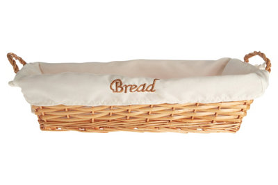 Interiors by Premier Natural Rectangular Wicker Bread Basket With Cream Inner, Stylish Serving Basket With Soft Lining For Bread