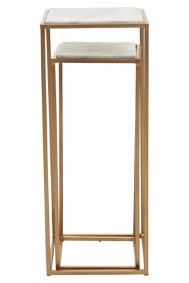 Interiors by Premier Nest of 2 Natural Marble Top Side Tables, Square End Tables for Home, Gold Finish Open Frame Bedside Tables