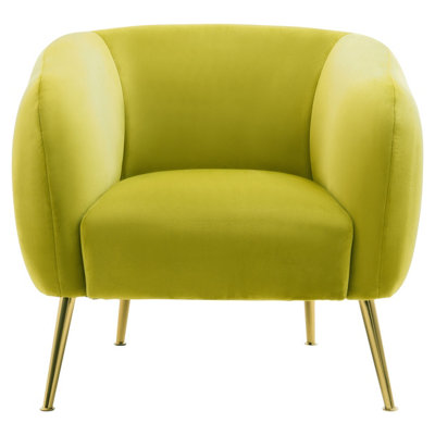 Interiors by Premier Olive Velvet Armchair, Foaming Seat With Gold Metal Legs For Comfortable Seating, Living Room Accent Chair