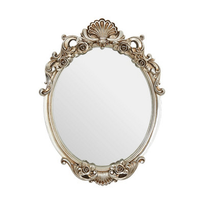 Interiors By Premier Ornate Design Champagne Finish Rose & Clam Wall Mirror, Reflective Hallway Mirror, Contemporary Slim Mirror