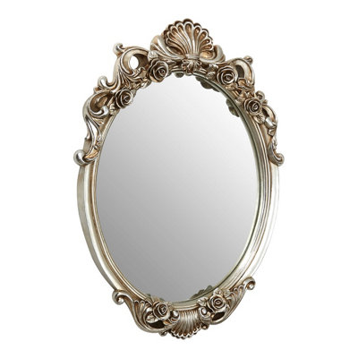 Interiors By Premier Ornate Design Champagne Finish Rose & Clam Wall Mirror, Reflective Hallway Mirror, Contemporary Slim Mirror