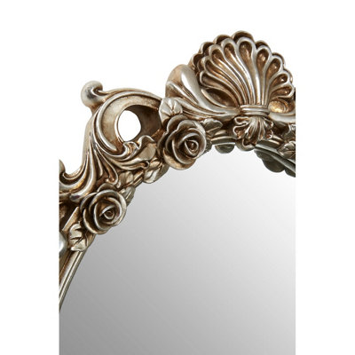 Interiors By Premier Ornate Design Champagne Finish Rose & Clam Wall Mirror, Reflective Hallway Mirror, Contemporary Slim Mirror