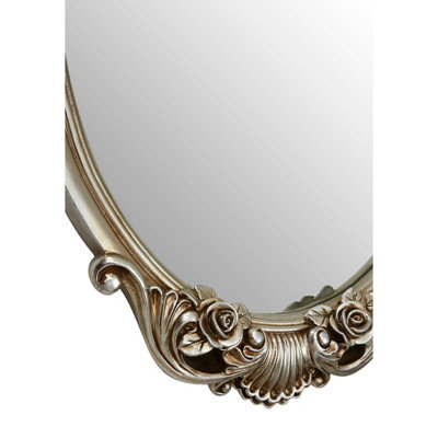 Interiors By Premier Ornate Design Champagne Finish Rose & Clam Wall Mirror, Reflective Hallway Mirror, Contemporary Slim Mirror