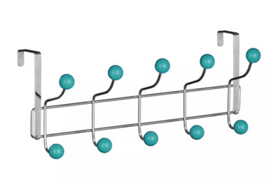 Interiors by Premier Over Door 10 Hook Hanger With Turquoise Balls, Stylish Chrome Rack With Colourful Ball Tips