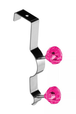 Interiors by Premier Over Door Double Hook With Pink Diamantes, Metal Hook For Coats, Towels Or Accessories, Easy Over-The-Door
