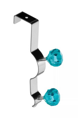 Interiors by Premier Over Door Double Hook With Teal Diamantes, Metal Hook For Coats, Towels Or Accessories, Easy Over-The-Door
