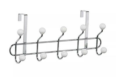 Interiors by Premier Over Door Hanger With White Ceramic Balls, Durable Metal Frame With Multiple Hooks For Bags Or Towels