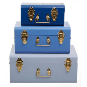 Interiors by Premier Parley Set of three Assorted  Blue Storage Trunks