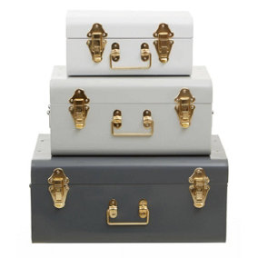 Interiors by Premier Parley Set of three Assorted Grey Storage Trunks
