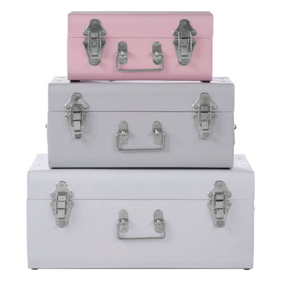 Interiors by Premier Parley Set Of Three Assorted Pink And Grey Storage ...