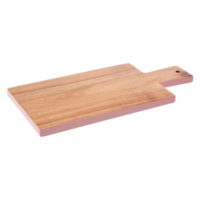 Interiors by Premier Pink Edge Rectangular Chopping Board, Natural Wood Chopping Board with Tapered Handle, Wood Chop Board