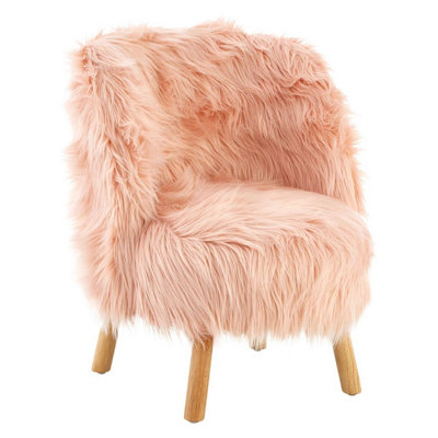 Interiors by Premier Pink Faux Fur Chair, Backrest Indoor Accent Chair, Easy to Clean Small Lounge Chair
